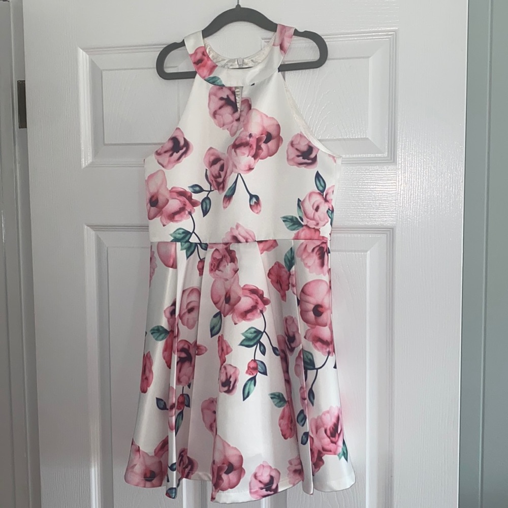 Beautiful Floral Satin Halter A-line dress